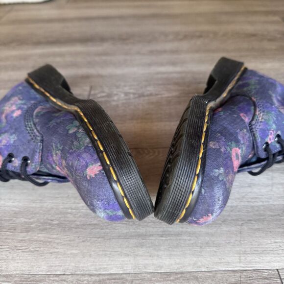 Dr. Martens Castels Airwaves Blue Denim Chambray Canvas Flower Combat Boots Wm 7 - Picture 11 of 16